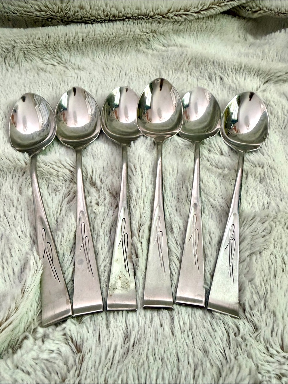 Vintage 1960’s Gorham Stainless Steel “swallow” pattern Flatware Spoons - Set 6